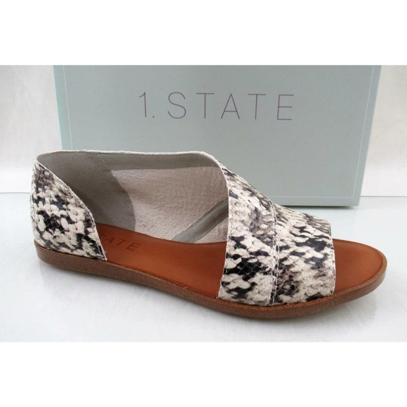 1. State Shoes - 1.State Celvin Slide D'Orsay Flat Sandals Roccia Snake Print Leather Size 7